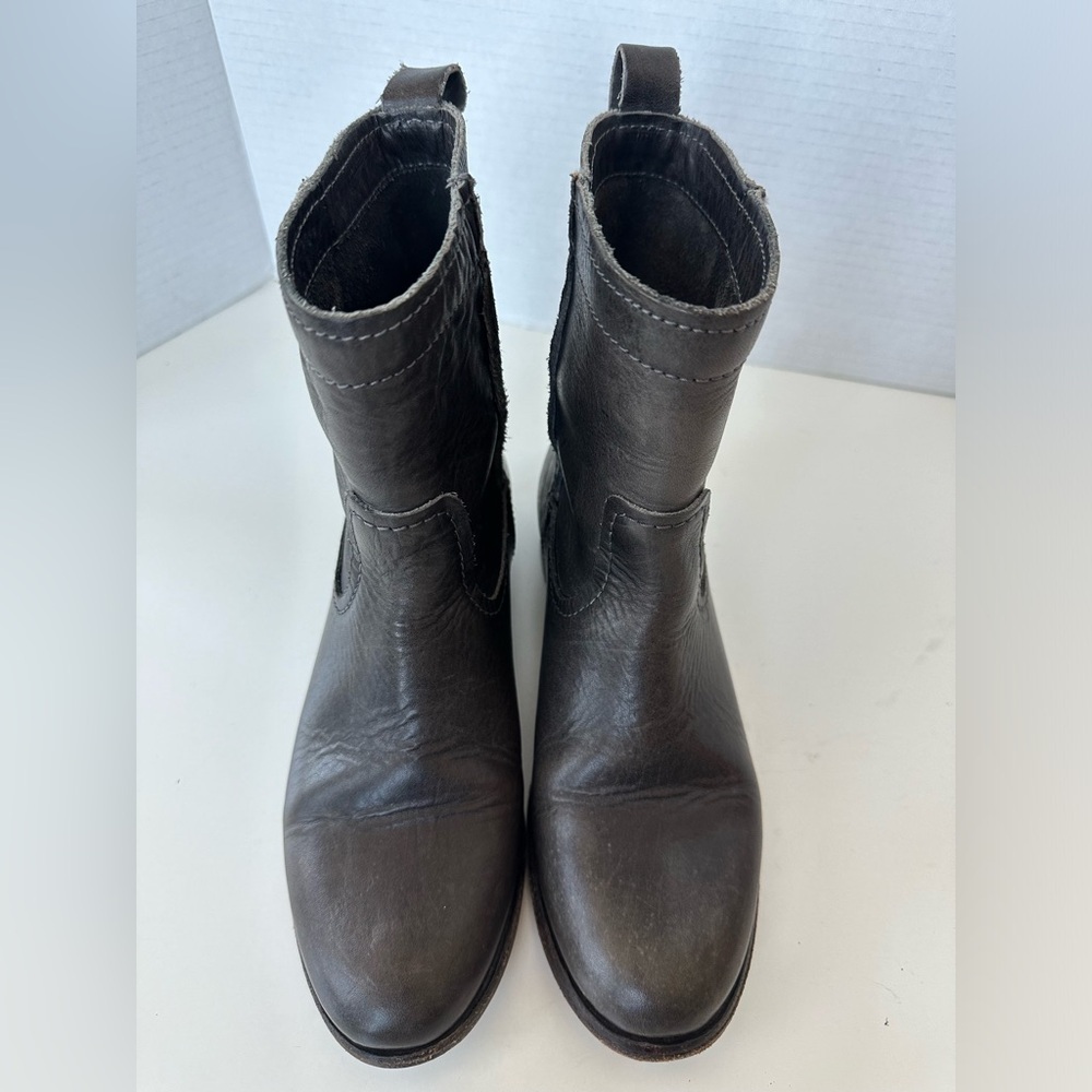 FRYE Anna Grey Moto Biker Shortie Leather Boots Size 6 - Picture 5 of 12
